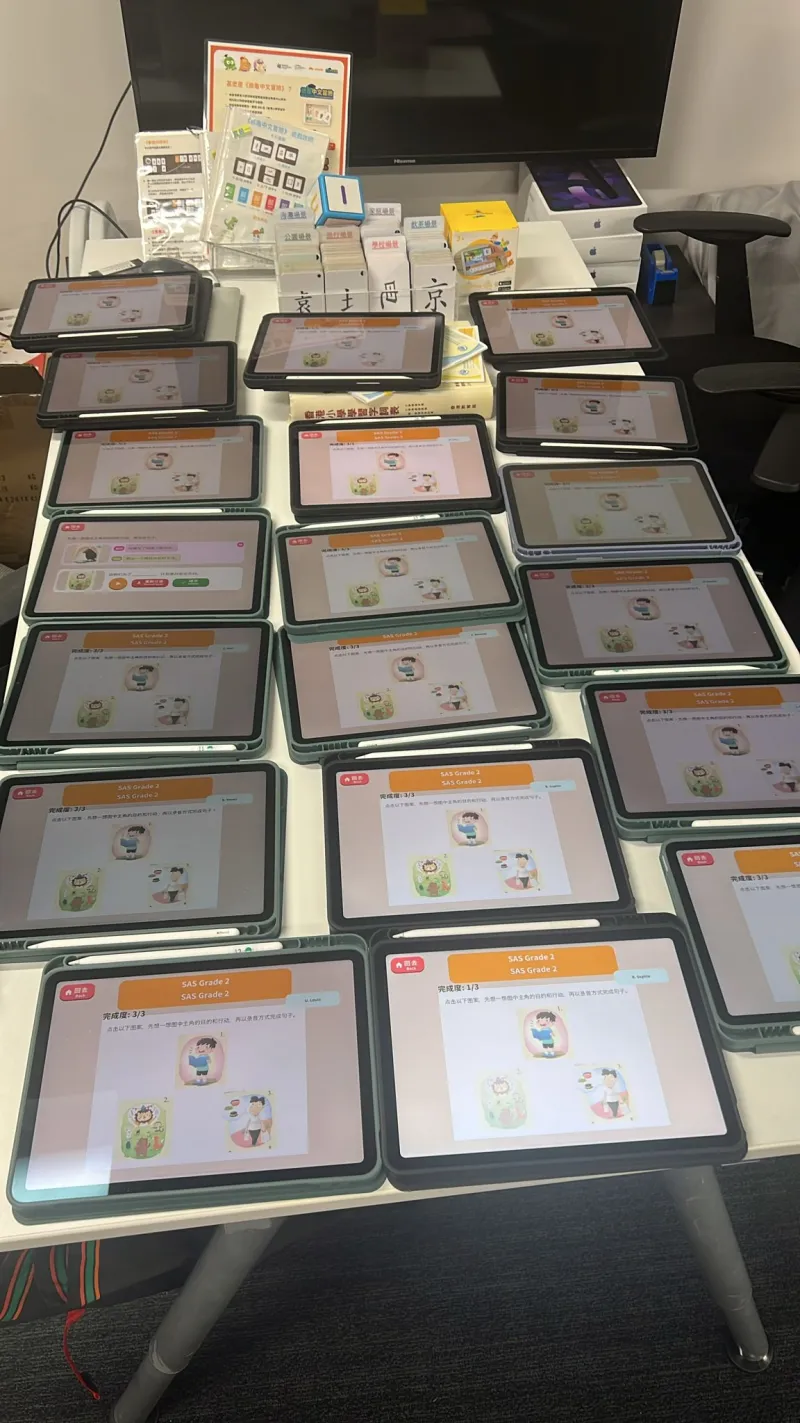 Multiple tablets set up for classroom deployment